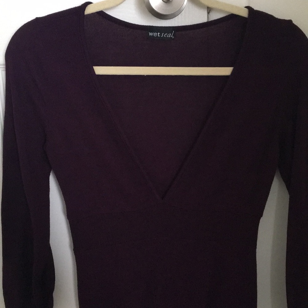 Maroon vneck long sleeve sweater dress. Worn once